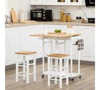 Ensemble table de bar pliable sur roulettes 2 tiroirs 2 tabourets