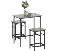 HOMCOM Ensemble table de bar Table de bar avec tabouret de bar Ensemble table à manger avec 2 chaises avec coussin de pied antidérapant Table de cuisine pour salle à manger, cuisine, gris