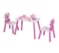 HomCom – Ensemble table et 2 chaises enfant 3 pièces, pieds bois massif, motif couronne, rose