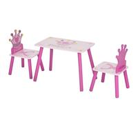 HOMCOM Ensemble Table et 2 chaises Enfant 3 pièces, Pieds en Bois Massif, Table Enfant avec Chaise Motif Couronne, pour Filles et garçons de 2 à 4 Ans, Rose