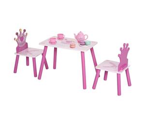 HOMCOM Ensemble Table et 2 chaises Enfant 3 pièces, Pieds en Bois Massif, Table Enfant avec Chaise Motif Couronne, pour Filles et garçons de 2 à 4 Ans, Rose