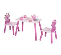 HomCom – Ensemble table et 2 chaises enfant 3 pièces, pieds bois massif, motif couronne, rose