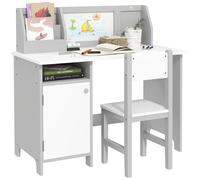 HOMCOM Ensemble Table et Chaise pour Enfant avec Tableau Blanc - Bureau pour Enfant +5 Ans 90L x 45l x 85H cm Gris