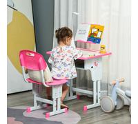 HOMCOM Ensemble Table et Chaise pour Enfants 6-12 Ans Hauteur Réglable, Lampe LED, Pupitre et Porte-Stylo, Acier et MDF, Rose