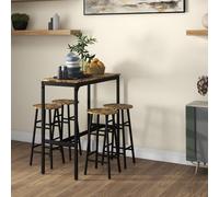 HOMCOM Ensemble Table et Chaises 5 Pièces avec 4 Tabourets avec Repose-Pieds et Table Rettangulaire, Noir et Marron