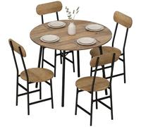 HOMCOM Ensemble table et chaises de salle à manger 5 pièces, ensemble de salle à manger industriel pour 4 personnes, table de cuisine ronde effet bois et 4 chaises peu encombrantes, pieds en métal