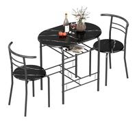 HOMCOM Ensemble table et chaises de salle à manger avec 3 tables et 2 chaises avec étagère de rangement, plateau effet marbre, cadre en métal, ensemble de salle à manger pour salon, petit espace, noir