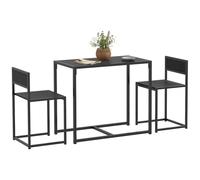 HomCom – Ensemble table et chaises 3 pièces 2 personnes, chaises encastrables, MDF effet bois noir
