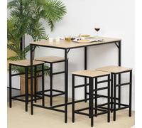 HOMCOM Ensemble Table Haute avec 4 Tabourets Style Industriel en Métal et Bois, Chêne Clair