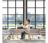 HOMCOM Ensemble Table pour Enfants avec Tabouret, Bureau avec Plateau Réversible et Rouleau de Papier, Blanc