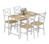 HOMCOM Ensemble Table Salle à Manger 108x60cm 4 Chaises Bois Naturel Blanc | Table de Cuisine, Pour 4 Personnes, Style Nordique, Cadre en Acier, Salon, Petit Espace