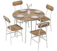 Ensemble table salle à manger avec 4 chaises - HOMCOM - industriel - 5 pièces - plateau rond Ø 100 cm - métal et bois - bois naturel