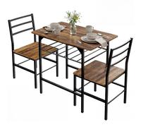 HOMCOM Ensemble Table Salle à Manger avec 2 Chaises Brun Rustique | Table de Cuisine pour 2 Personnes, Étagère de Stockage, Cadre Métallique, Style Industriel, Idéal pour Espace Réduit