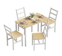 HOMCOM Ensemble Table Salle à Manger avec 4 Chaises Nordique Chêne et Blanc | Table à Manger Rectangulaire 108 cm, Chaises à Dossier à Lattes, Structure en Acier, pour Cuisine, Petit Espace