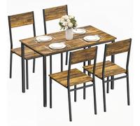 HOMCOM Ensemble Table Salle à Manger avec 4 chaises, Table de Cuisine avec chaises pour 4 Personnes, Plateau rectangulaire 108 cm, Pieds en métal, Style Industriel, pour Petit Espace, Brun Rustique