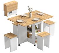 HOMCOM Ensemble table salle à manger pliante avec 4 chaises, table de cuisine avec chaises pour 4 personnes, roulettes, chêne BLANC