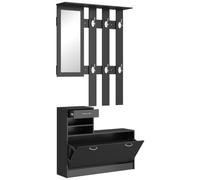 HomCom Ensemble d'entrée – Meuble à chaussures, miroir et porte-manteau noir imitation bois