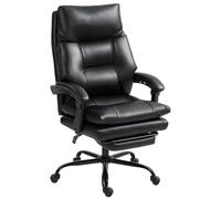 HOMCOM Ergonomic Office Chair, fauteuil de direction avec siège et repose-pieds larges, cuir PU, inclinaison à 135°, soutien lombaire, dossier haut, hauteur réglable, roulettes pivotantes, noir