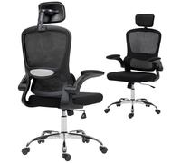 HOMCOM Ergonomic Office Chair, High Back Mesh Computer Desk Chair with Adjustable Headrest and Lumbar Support, Flip-up Armrests for Home Office, Black (Chaise de Bureau Ergonomique à Haut Dossier en