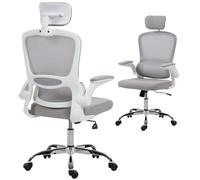 HOMCOM Ergonomic Office Chair, High Back Mesh Computer Desk Chair with Adjustable Headrest and Lumbar Support, Flip-up Armrests for Home Office, Grey (chaise de bureau ergonomique à haut dossier en