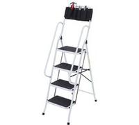 HOMCOM Escabeau pliable 4 marches XL antidérapantes double garde corps hauteur max. 1,55 m charge max. 150 Kg blanc noir | Aosom France