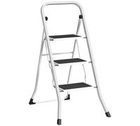 HOMCOM Escabeau pliable à 3 marches Charge jusqu'à 150 kg avec pédale antidérapante facile à ranger et à transporter pour maison, cuisine, bureau Blanc