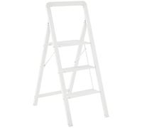 HOMCOM Escabeau pliable avec 3 marches antidérapantes avec poignée - Charge maximale : 150 kg - En aluminium léger - 66,3 x 41,5 x 104,6 cm - Blanc