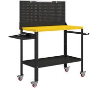 HOMCOM Établi avec panneau perforé Table de travail avec prises Lampe LED Roulettes Cadre métallique Noir et Jaune