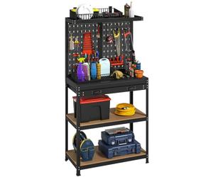 HOMCOM Établi d'atelier, Charge Max. 240 kg, 80x40,5x155cm, Plan de Travail avec Panneau perforé, 14 Kits de Suspension, 2 étagères inférieures et Grand tiroir, pour Garage, entrepôt, Atelier, Noir