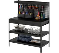 HOMCOM Établi d'Atelier, Charge Max. 272 kg, 122x61x156 cm, Panneau Perforé, 2 Tiroirs et 2 Étagères Réglables, Noir