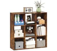 HOMCOM Étagère 3 Niveaux 9 Cubes Panneaux de Particules Brun Rustique | Bibliothèque organisatrice, étagères pour bureau à domicile