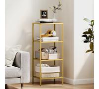 HOMCOM Etagère à 4 Niveaux Minimaliste en Métal et Verre Trempé, 40x30x96,5 cm, couleur Or