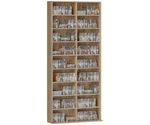 HOMCOM Étagère à CD pour jusqu'à 640 CD 78,5x24x175 cm, bois naturel | Étagère à DVD/Blu-ray, contient 640 CD/360 DVD/430 Blu-ray, étagères réglables, bibliothèque, rangement multimédia.