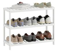 HOMCOM Étagère à chaussures à 3 niveaux en bambou pour 9 paires de chaussures, rangement de chaussures pour couloir, entrée, blanc
