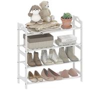 HOMCOM Étagère à chaussures à 4 niveaux en bambou pour 12 paires de chaussures pour entrée, couloir, chambre 67,5 x 24,7 x 72 cm Blanc