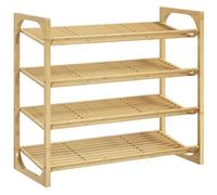 HOMCOM Étagère à Chaussures à 4 Niveaux, Rangement Chaussures 12 Paires au Design à Lattes, pour entrée, Placard, en Bambou, 76 x 33 x 67 cm, Effet Bois Naturel