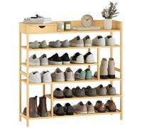 HOMCOM Étagère à Chaussures à 6 Niveaux, Tiroir en Bambou, Peut contenir 18 Paires de Chaussures, Rangement à Chaussures pour Entrée, Chambre à Coucher, 101x30x100cm, Naturel