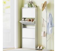 HOMCOM Étagère à chaussures en métal étroite pour jusqu'à 8 paires de chaussures, 4 tiroirs pliables, pour hall et entrée, Blanc