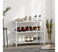 HOMCOM Étagère à chaussures, porte-chaussures 3 niveaux, étagères à lattes, en bois de pin， 70 x 26 x 57,5 cm, blanc