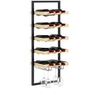 HOMCOM Étagère à vin Murale, Porte-Bouteilles, étagère à Bouteilles 5 Niveaux pour 15 Bouteilles 4 Verres, Bois de pin, 35 x 25 x 86 cm