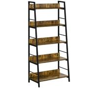 HomCom Étagère bibliothèque style industriel inclinée 5 niveaux 70×35×150 cm bois vieilli noir