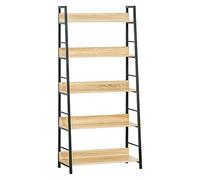 HomCom Étagère bibliothèque style industriel incliné 5 niveaux 70 x 35 x 150 cm chêne clair/noir