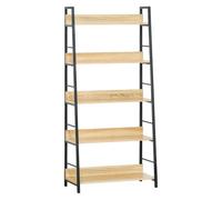 HomCom Étagère bibliothèque style industriel incliné 5 niveaux 70 x 35 x 150 cm chêne clair/noir