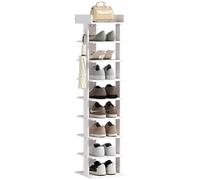 HOMCOM Étagère Chaussure à 9 Niveaux, Range-Chaussure jusqu'à 9 Paires, Porte-Chaussure, Meuble de Rangement en Bois avec Plateau Supérieur et 2 Crochets, pour Entrée, Chambre, 30x30x128,4cm, Blanc