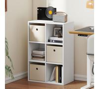 HOMCOM Étagère Cube de Rangement avec 6 Compartiments et 3 Tiroirs en Tissu pour Salon 53,7x30x79,8 cm Blanc et Beige