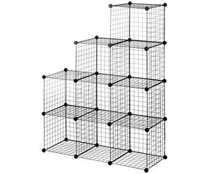 HOMCOM Étagère cube modulable DIY avec 9 compartiments en treillis métallique pour salon, chambre à coucher, noir