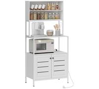 HOMCOM Étagere Cuisine avec multiprise, Meuble Micro-Onde, étagère Rangement Cuisine Style Moderne avec Placard Double Porte à persiennes et Compartiments Ouverts, 80 x 42 x 171 cm, Blanc