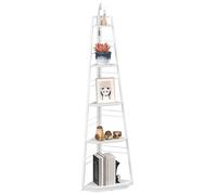 HOMCOM Étagère d'angle à 5 Niveaux, étagère de Rangement pentagonale avec Cadre en Acier Pliable et Pieds réglables pour Salon, étude, Blanc