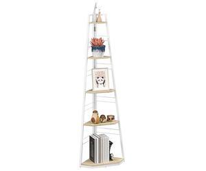 HOMCOM Étagère d'angle à 5 Niveaux, étagères de Rangement pentagonales avec Cadre en Acier Pliable et Pieds réglables pour Salon, étude, Finition Bois Naturel