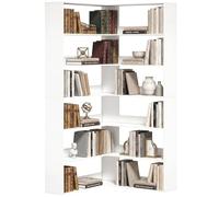 HOMCOM Étagère d'angle à 7 niveaux - En forme de L - Aspect bois - Protection dorsale antidérapante - Pour bureau, salon, chambre à coucher - 90 x 90 x 180 cm - Blanc